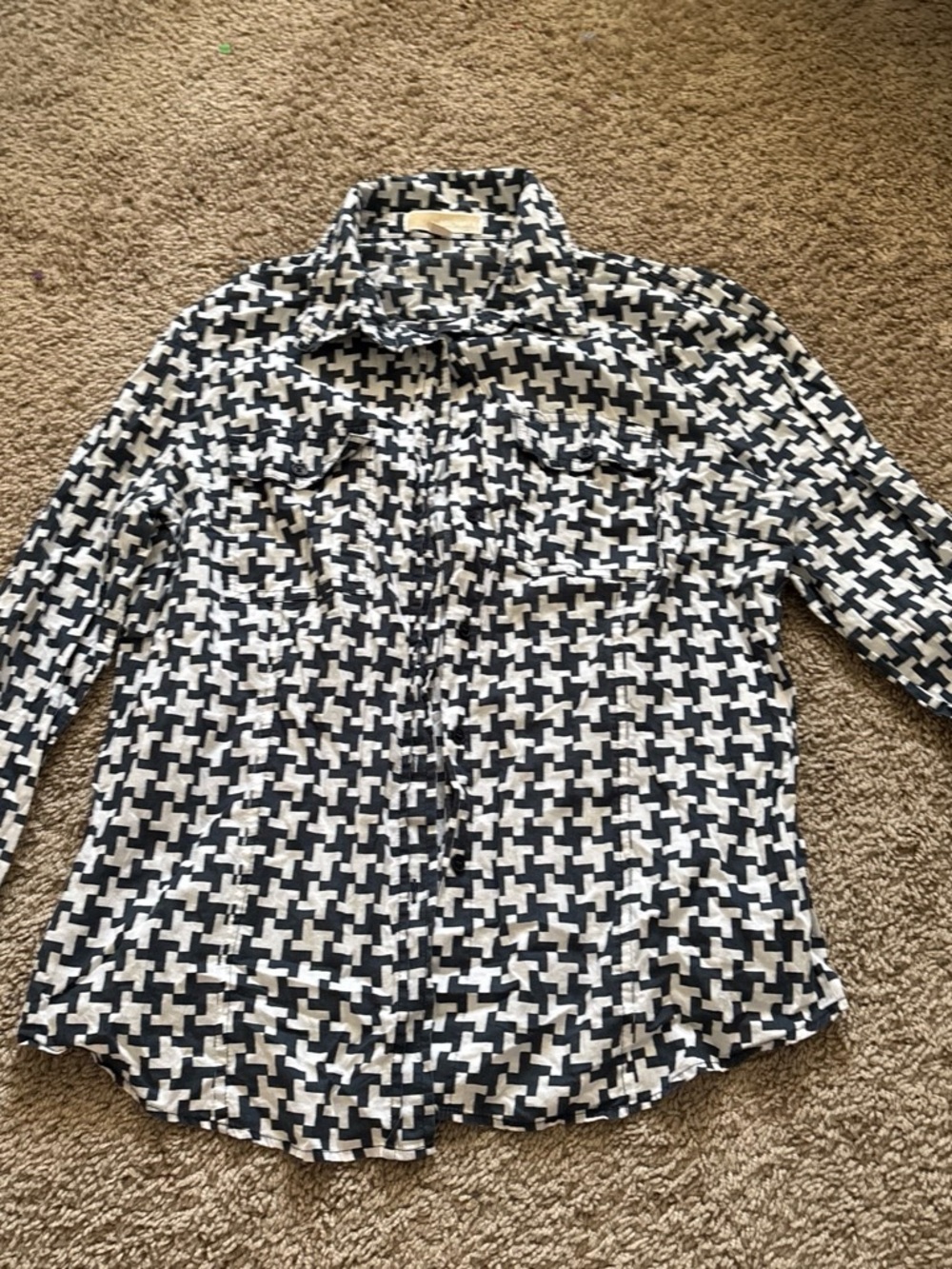 Michael Kors Black and White Geometric Button-Up Blouse